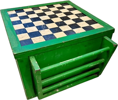 Vintage Checkerboard Wood Table on Wheels