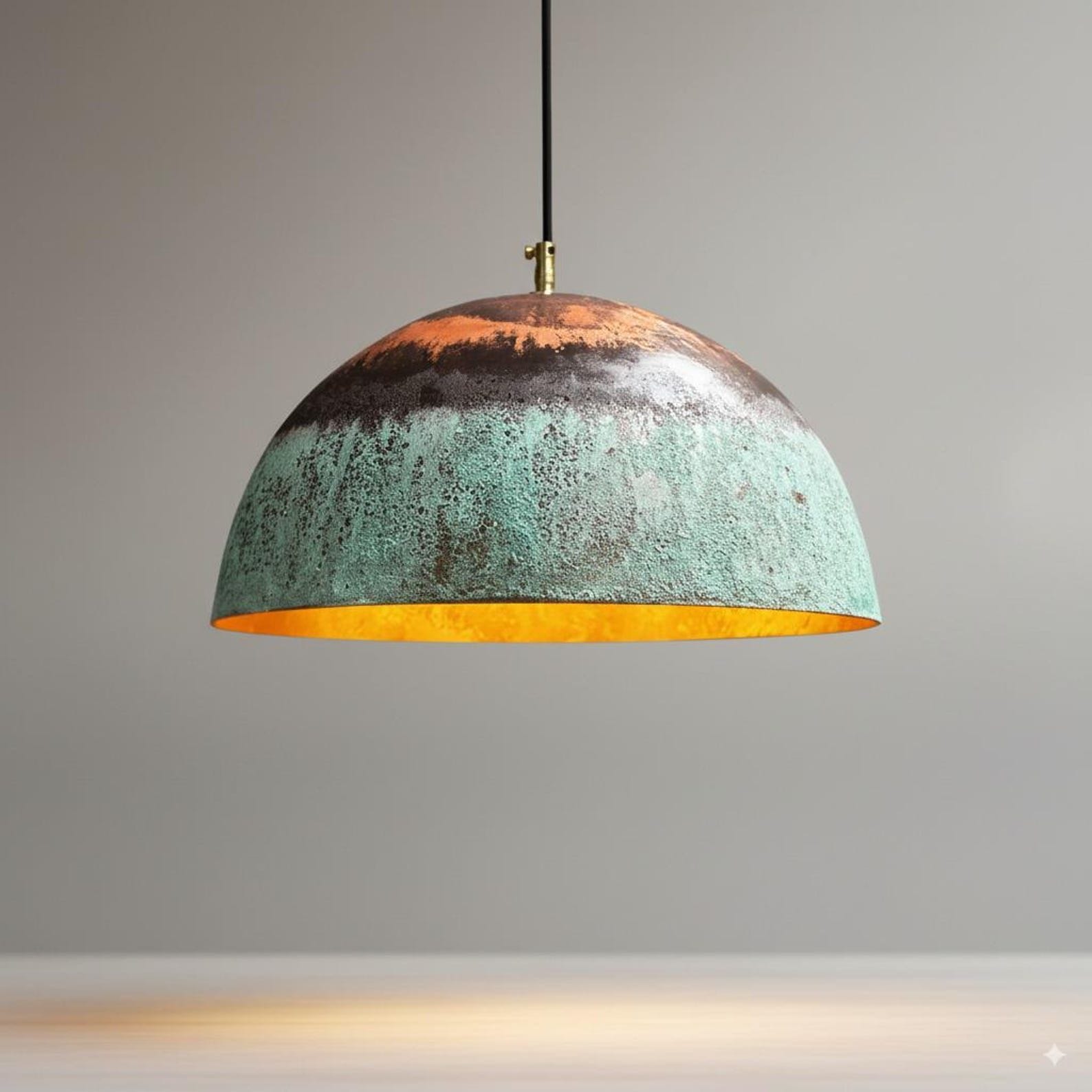 Handmade Copper Pendant Light: Green Patina Rustic Dome - Farmhouse Decor