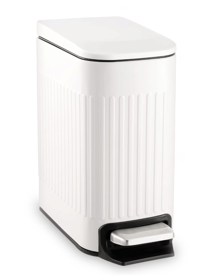 Slim bathroom trashcan to stop the dog thief!