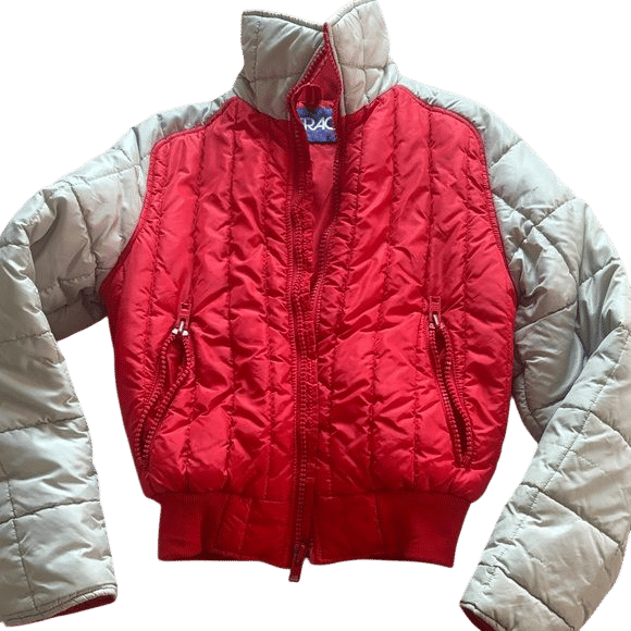 Vintage Red and Gray Quilted Bomber Jacket