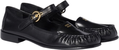 Black Leather Loafers With Strap | Miu Miu - United Kingdom