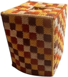 VTG 70s Orange Plastic Canvas Tissue Box Cover