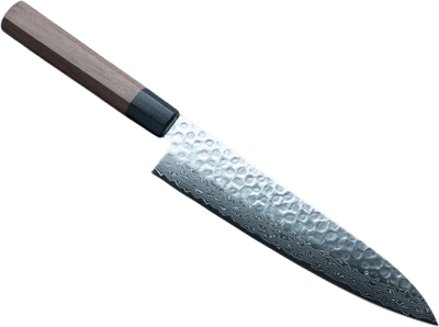 Hitohira HG Tsuchime Damascus Gyuto 210mm Walnut Handle