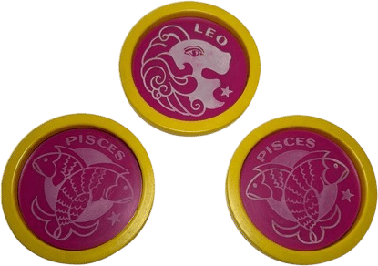 Zodiac Leo Pisces Vintage Plastic Coaster (3) Pink Yellow Made In USA 60s 70s 80