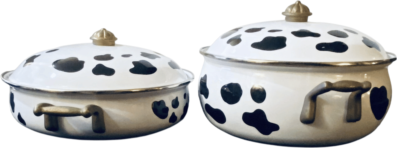 Vintage Lincoware Enameled Cow Print Pots 