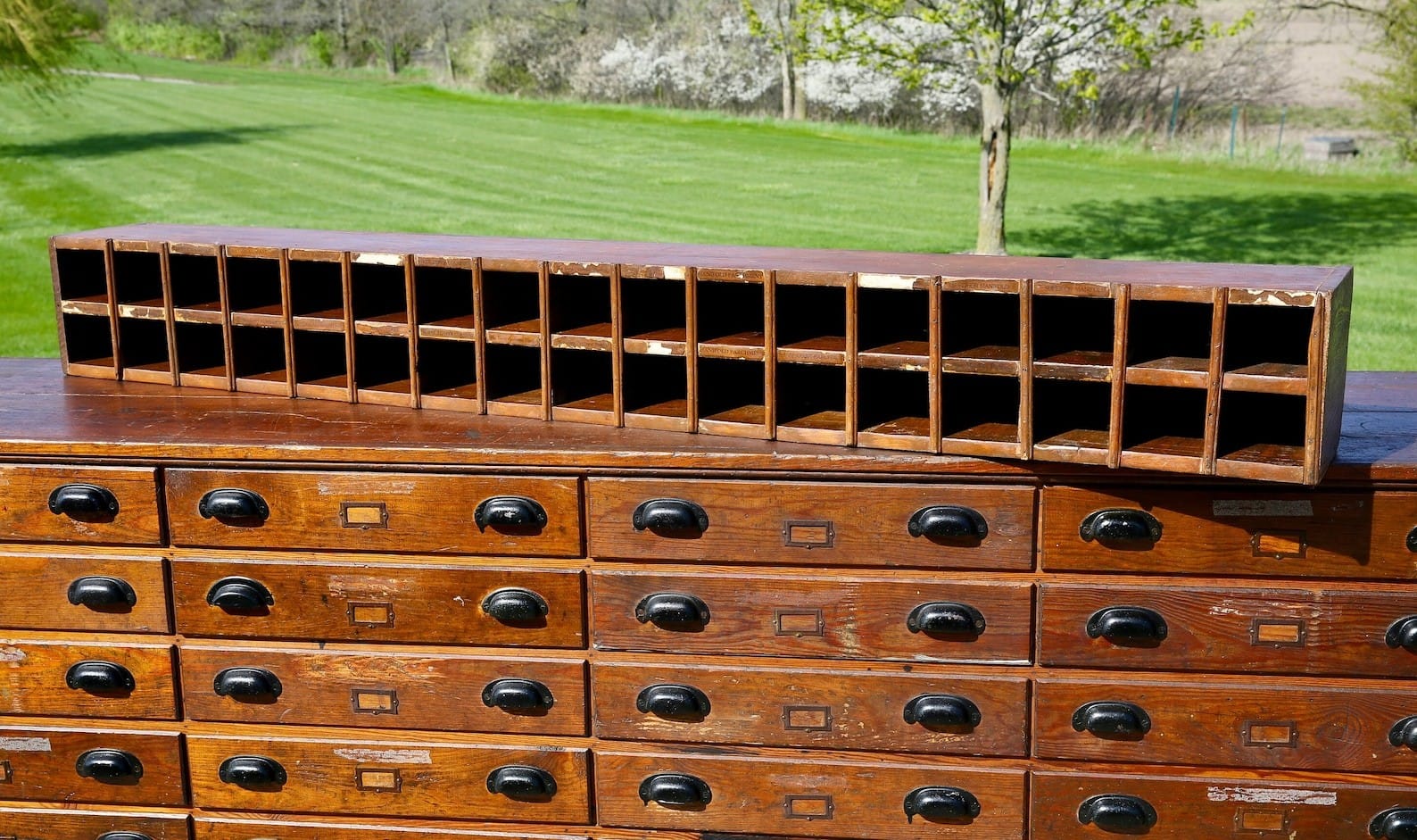 Vintage wood cubby apothecary cabinet