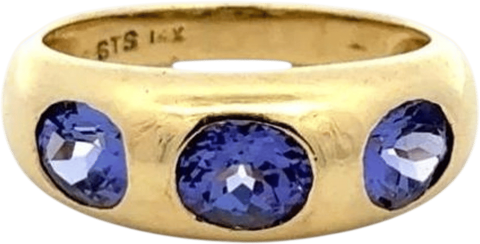 Vintage 3 Stone Tanzanite Gold Band Ring
