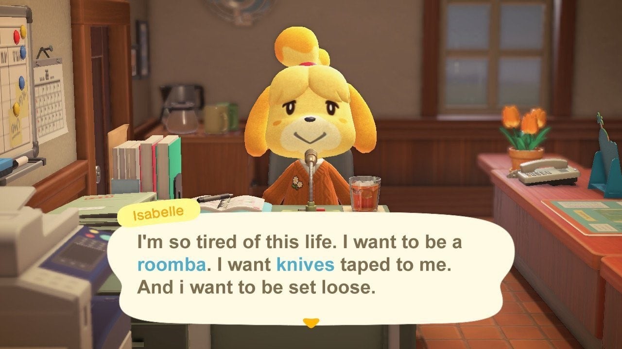 isabelle animal crossing roomba with knives