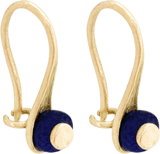 Gold Drop Spoon Earring with Blue Stone