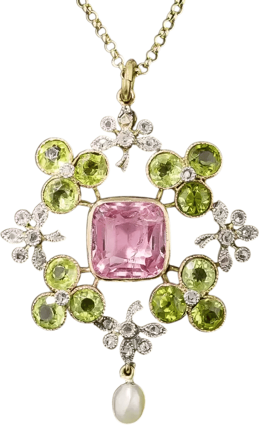 Edwardian Tourmaline, Peridot and Diamond Necklace