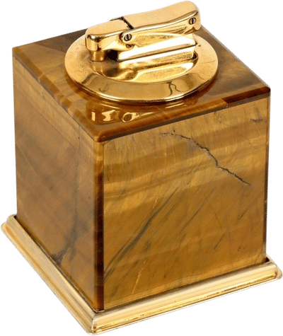 1950s Italian Tiger's Eye and Gilt Silver Table Lighter
