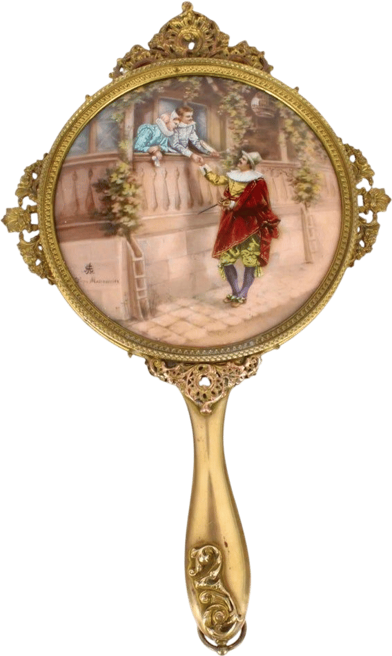Antique French Limoges Ormolu Hand-Mirror 