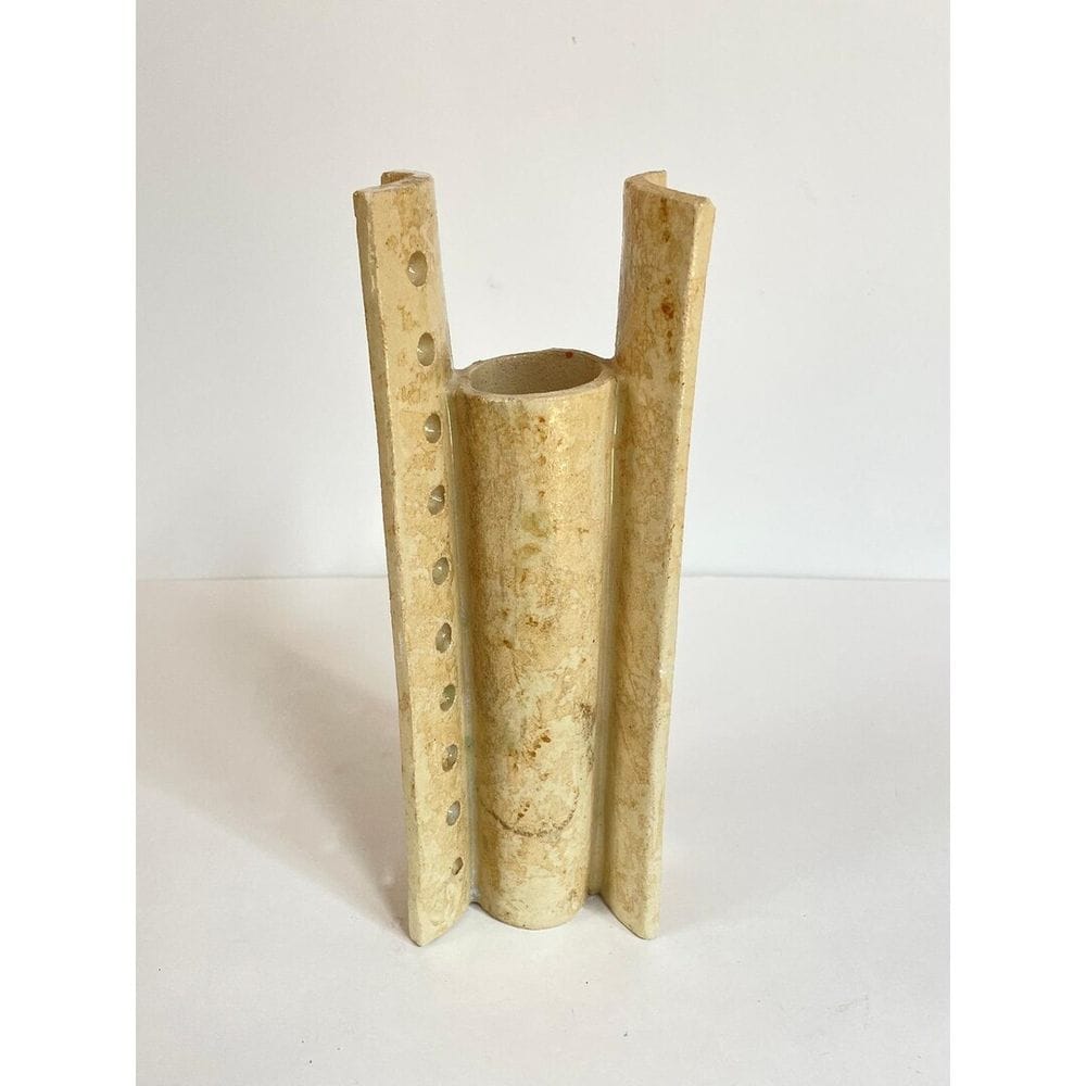 Vintage Brutalist Studio Pottery Vase Architectural Ceramic Sculpture Beige 10" - Etsy