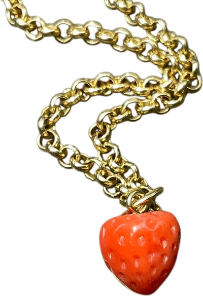 18K Gold Small Coral Carved Strawberry Charm