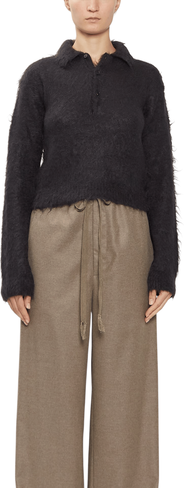 Brushed Mohair Knit Polo — Ink Black