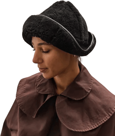 Cawley Sheepskin Sun Hat in Black