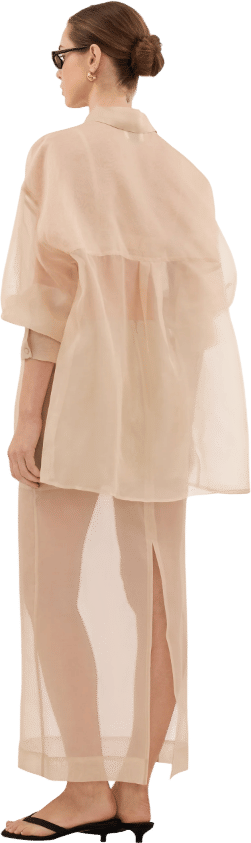 Sian Gold Silk Organza Midi Skirt