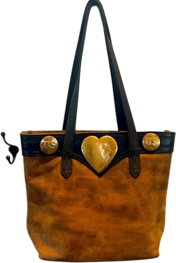 Leather Tote Bag with Vintage Civil War Calvary Heart Bridle Rosettes