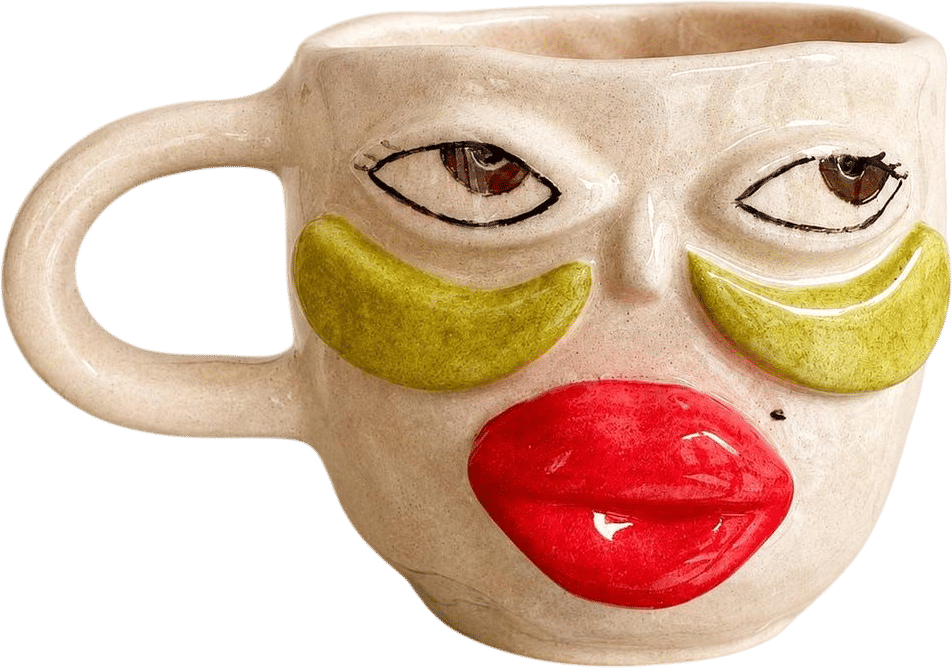 Handmade Ceramic Face Mug with Red Lips