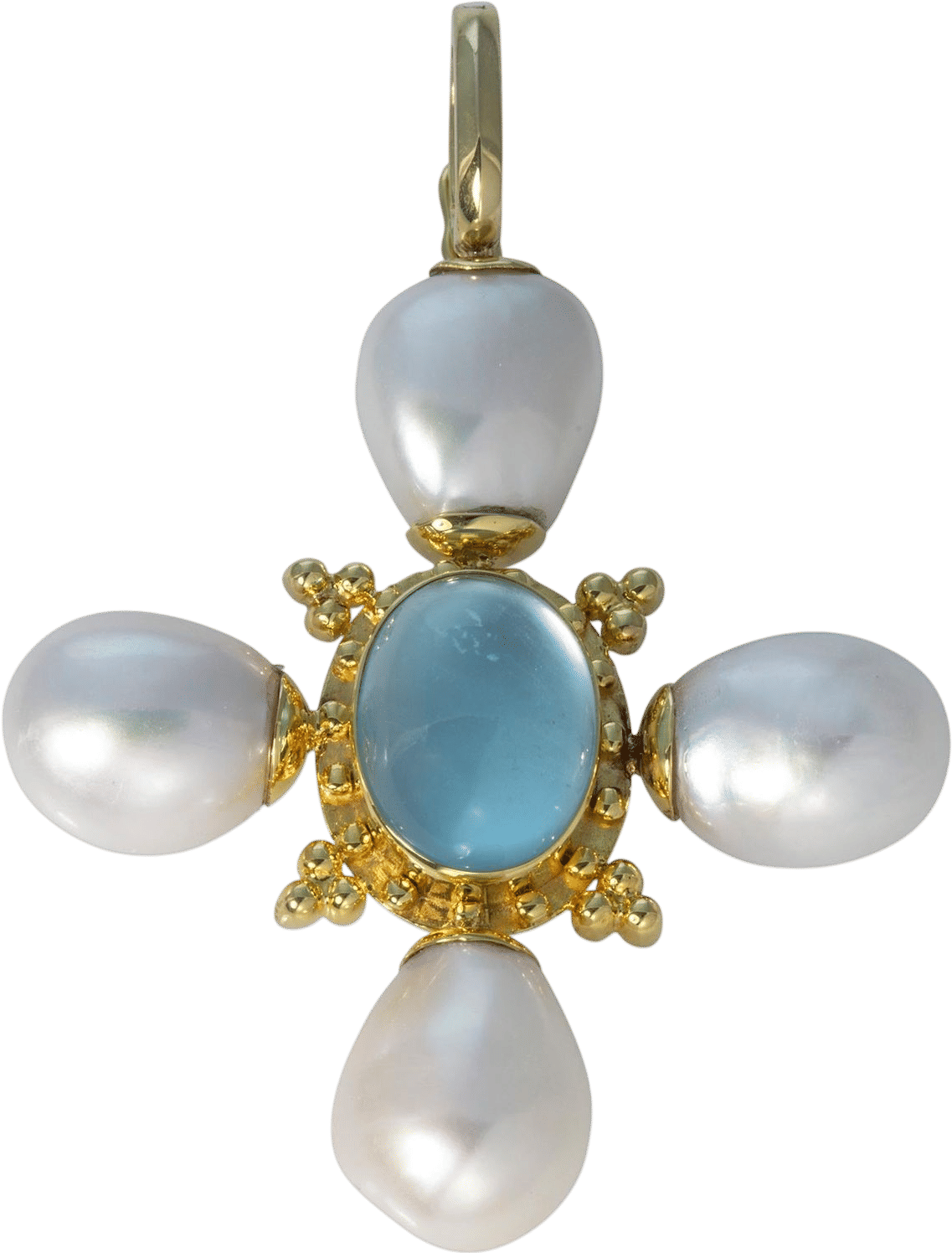 Mazza Blue Topaz & Baroque Pearl 14K Gold Cross Pendant