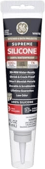 GE Supreme 100% Silicone 30 Min. Water-Ready caulk, 2.8 oz tube, White