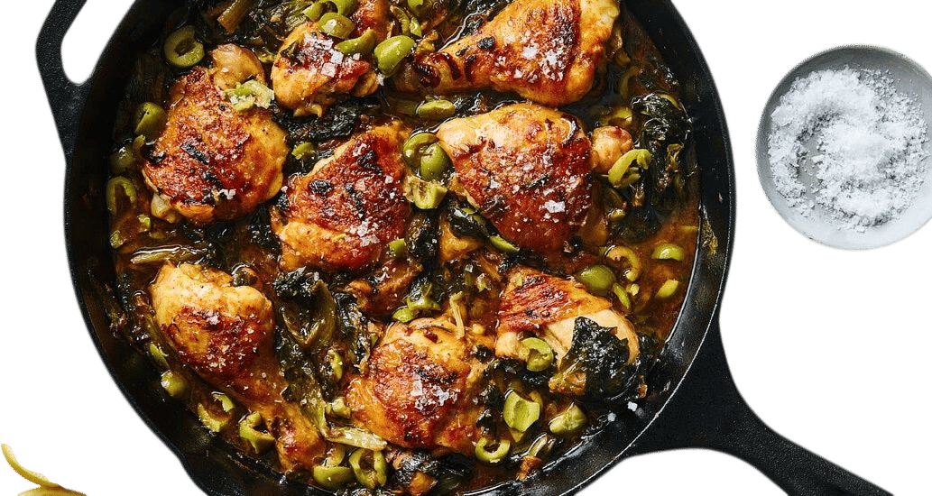 Skillet-Braised Chicken With Greens and Olives Recipe