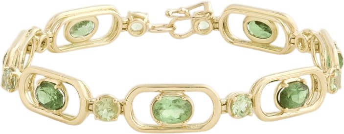 18K Yellow Green Tourmaline Oval and Round Link Bracelet