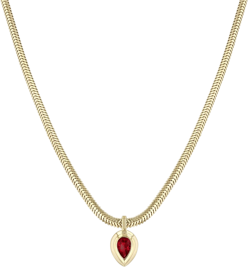 14k Pear Ruby Bezel Pendant Necklace