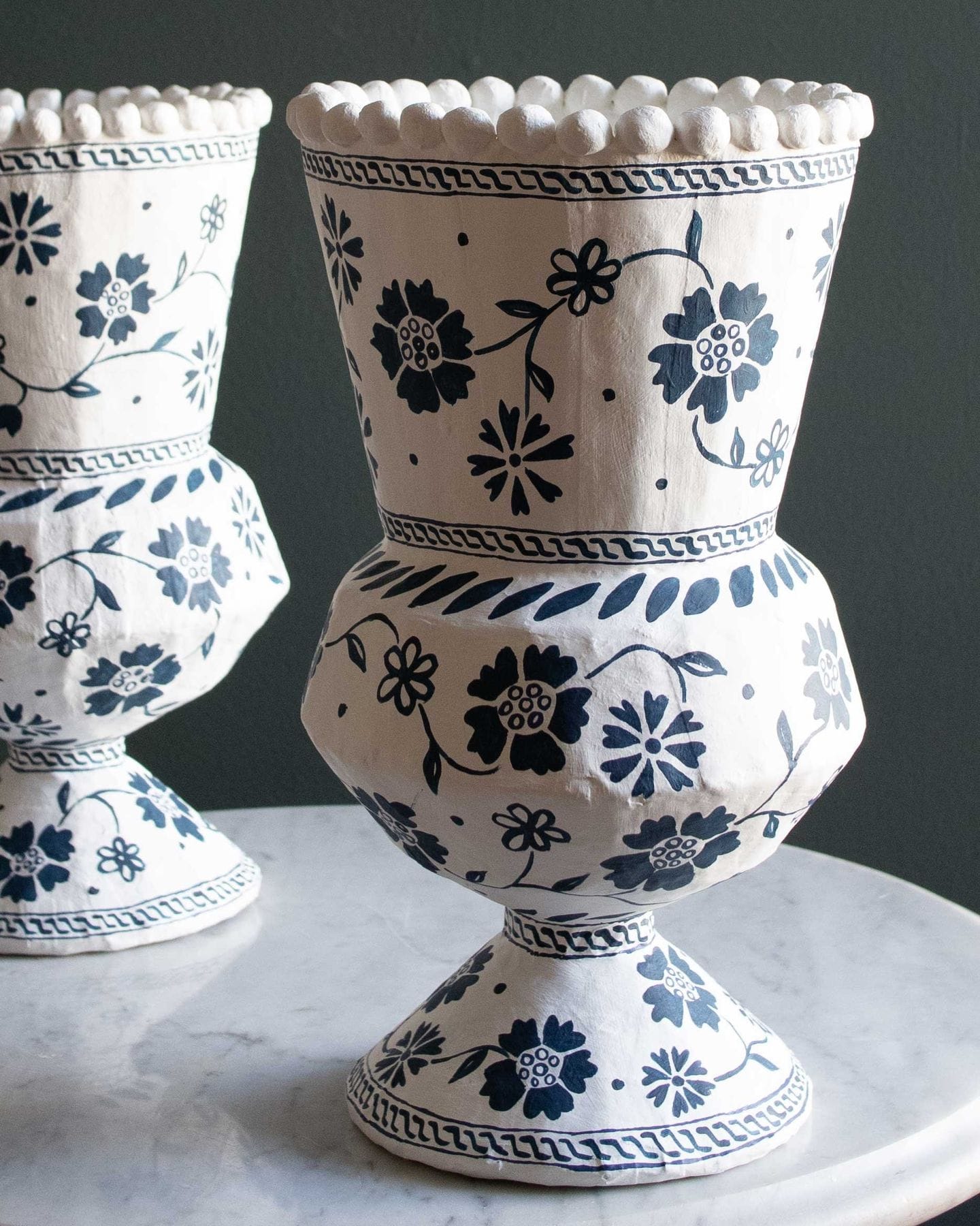 Paper Mâché Classic Urn: Blue and White