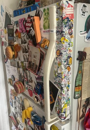 putting produce stickers on your fridge