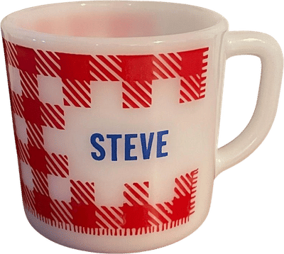 Vintage 1970s 'Steve' Red Checkered Coffee Mug