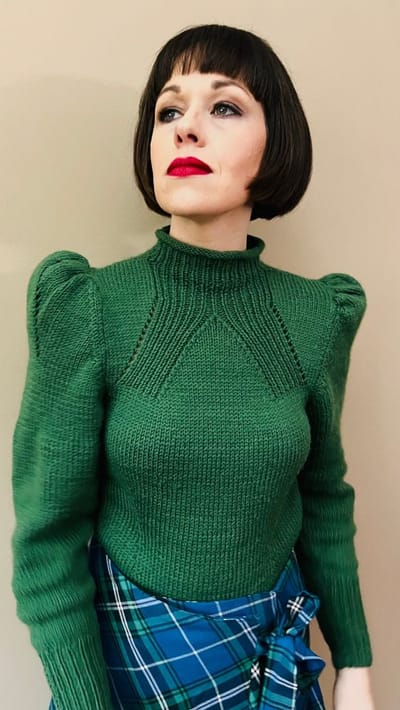 Sweater With Puff Sleeves & Stand-up Collar Knitting Pattern