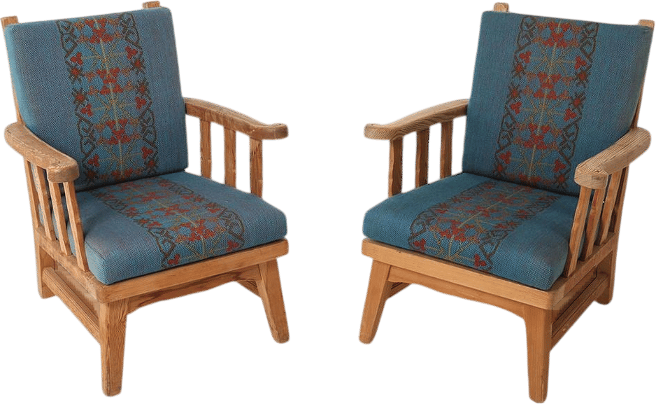 PAIR KROGENAS NORWEGIAN PINE LOUNGE CHAIRS 1950S