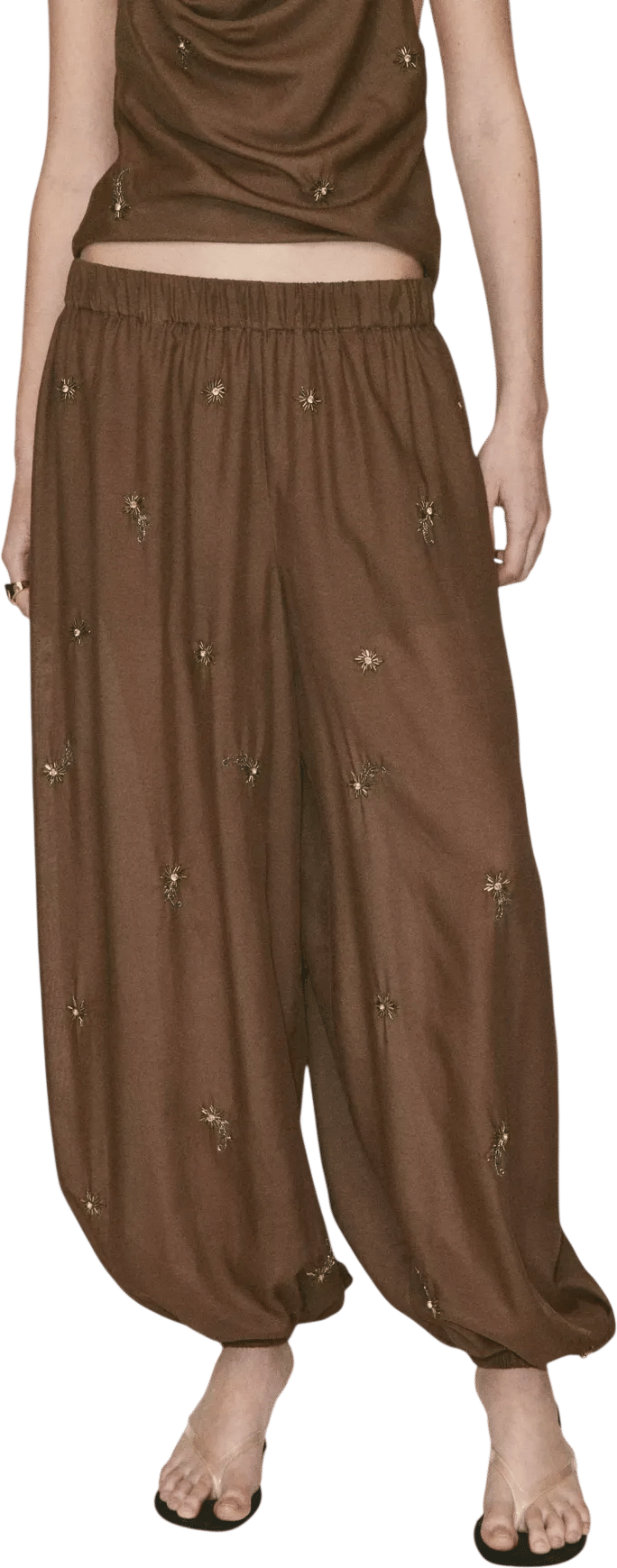 Balloon pants with embroidered appliqués