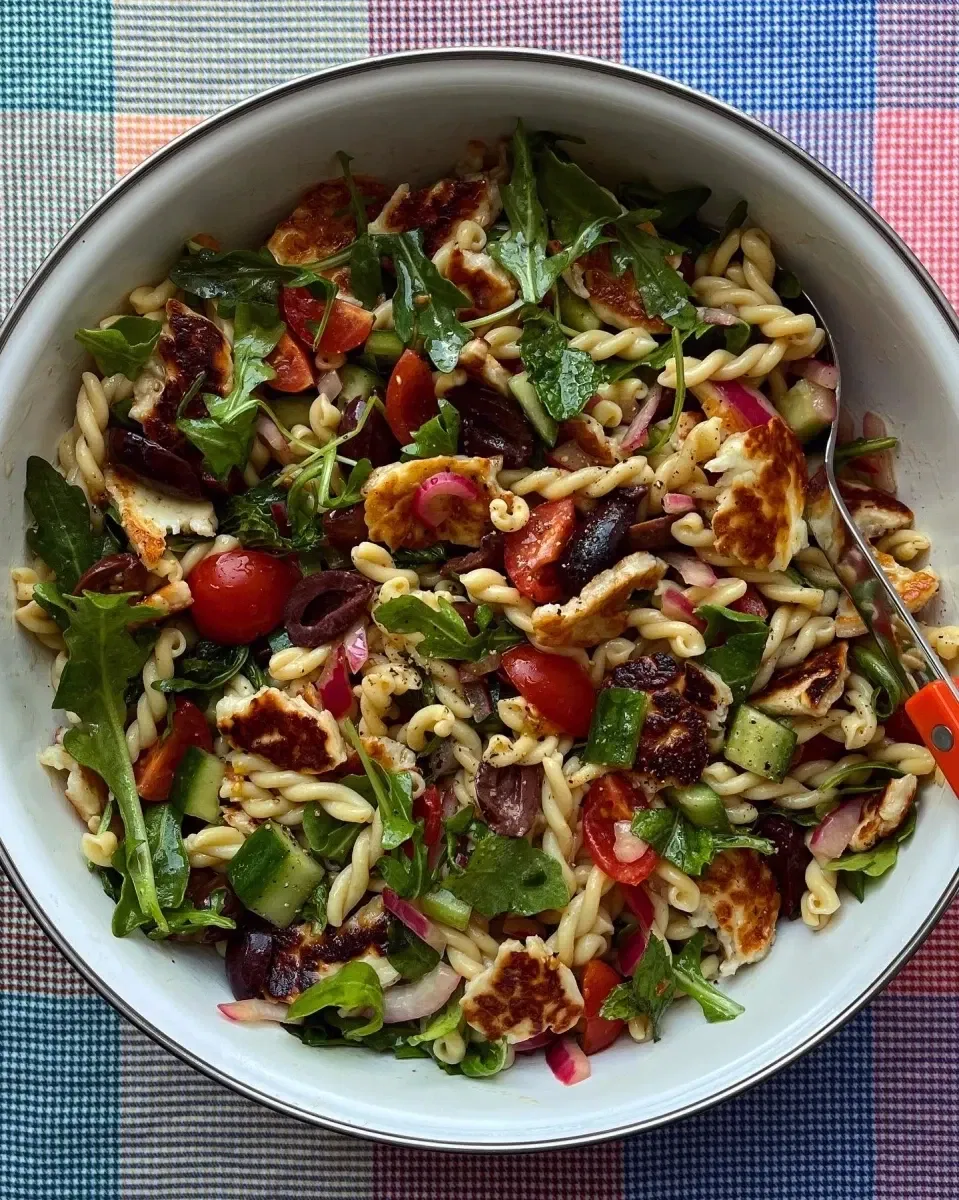 Grossy Pelosi’s Mediterranean Pasta Salad With Fried Halloumi