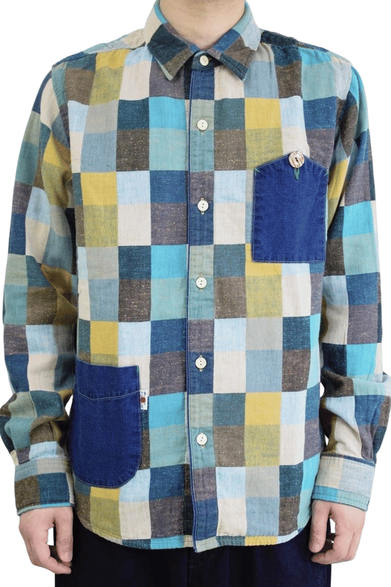 BlueTrick Men's Color Patch Stand Collar Shirt