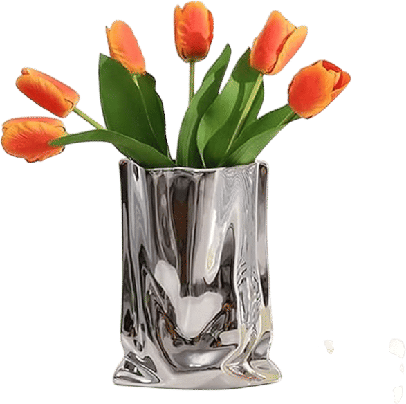 Paper Bag Silver Ceramic Vase