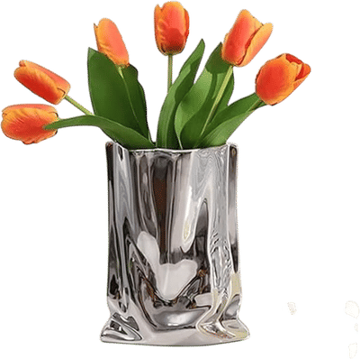 Paper Bag Silver Ceramic Vase