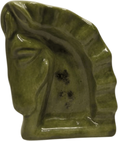Vintage 1970's, Green Painted Ceramic Horse Head Ashtray, Signed/Etched