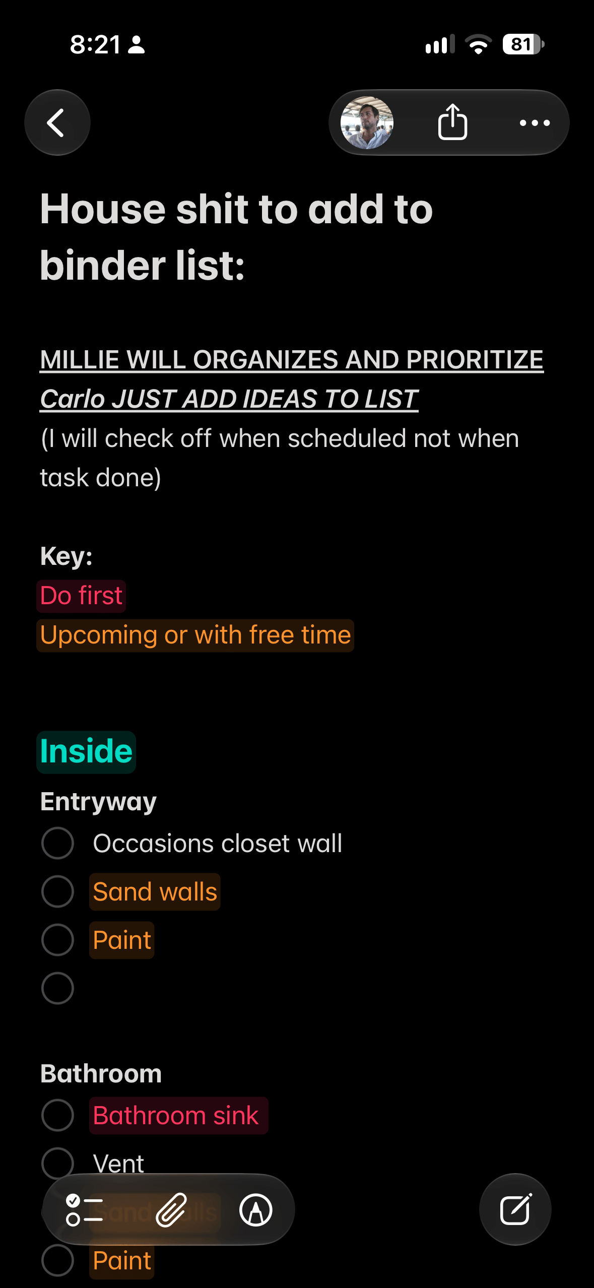 Having shared notes for house projects with your partner!