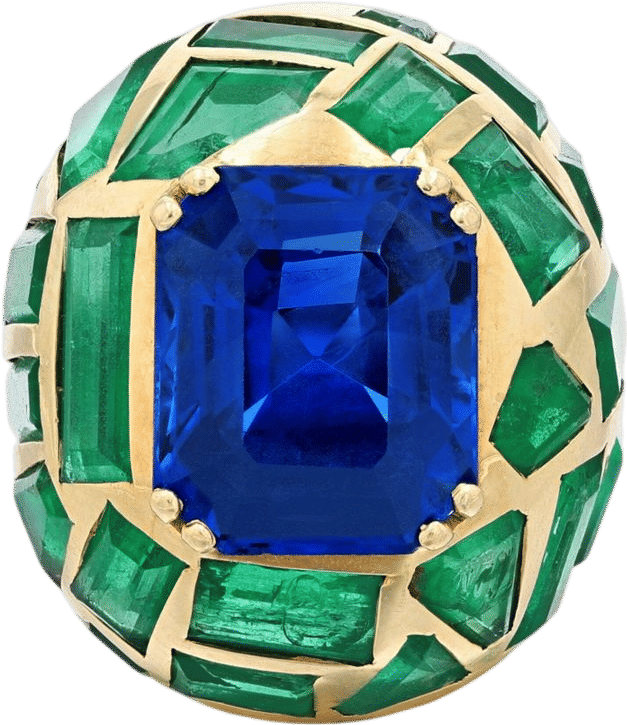 Suzanne Belperron emerald + sapphire ring, 1957