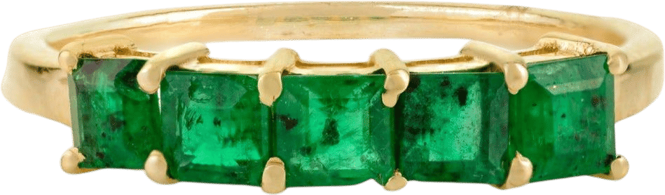 Handmade Five-Stone Zambian Emerald Band Ring in 14K Yellow Gold