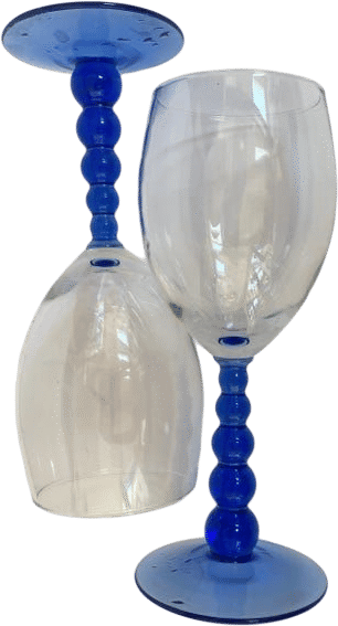 Vintage Bubble Ball Stem Glasses Set of 2 Metropolis Blue Mediterranean Goblet - Etsy