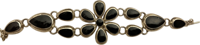 Vintage Sterling Silver Onyx Inlay Flower and Link Toggle Bracelet