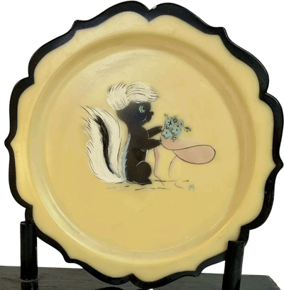 Vintage Kitsch Skunk Plate & Stand