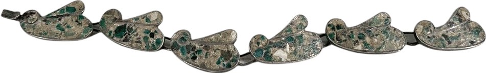 Modernist Mexican Silver and Malachite Link Bracelet Taxco Mosaico Azteca