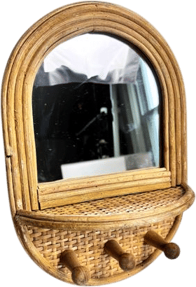 Vintagel Wicker / Rattan and Bamboo Wall Mirror with Integrated Shelf - Boho Wall Mirror with Shelf 12”