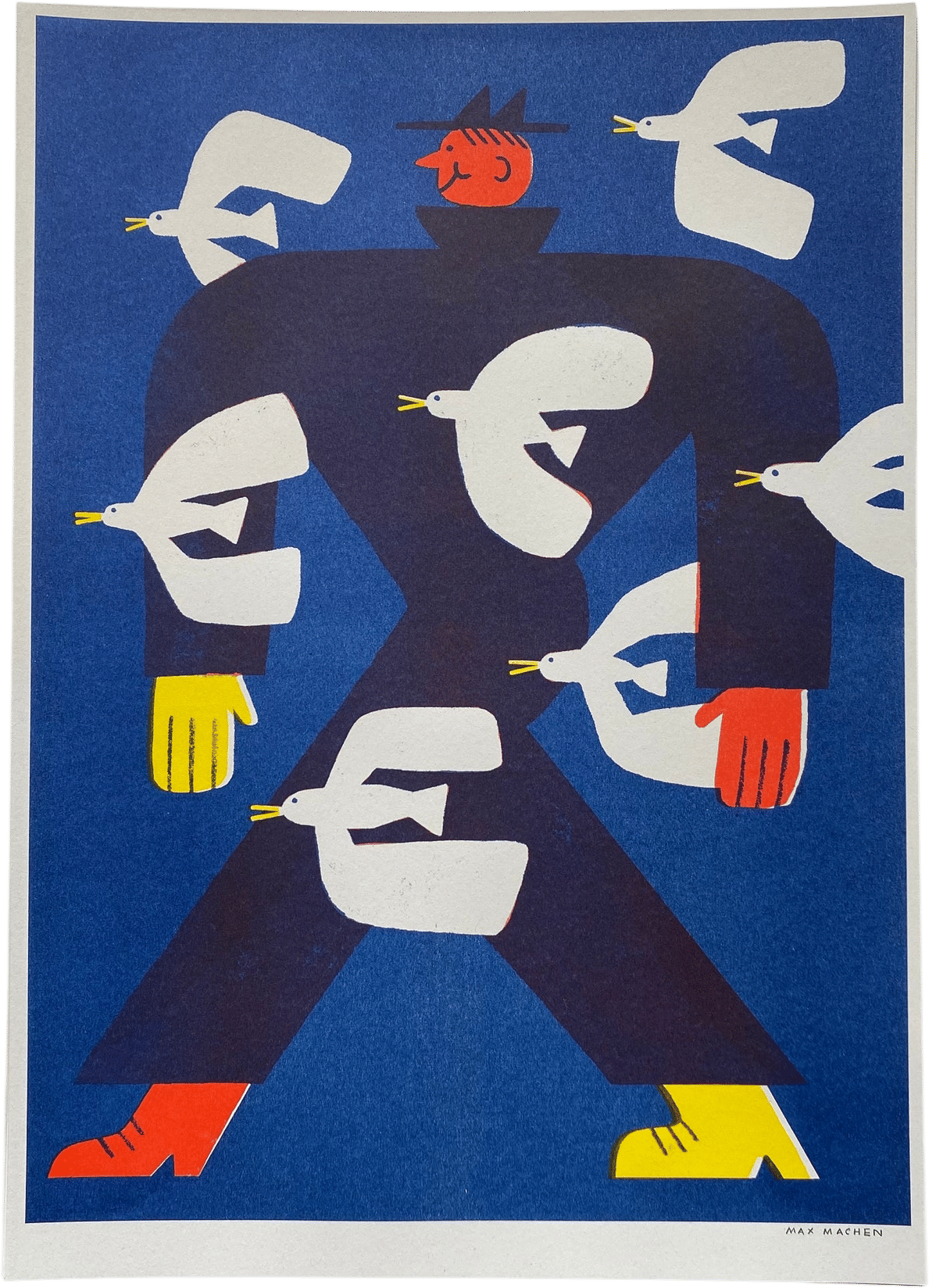 Swarm of birds A3 3 colour riso print poster