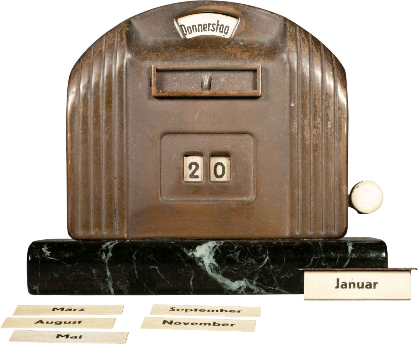 1930s German Art Deco Copper Desk Calendar 