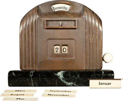 1930s German Art Deco Copper Perpetual Desk Calendar